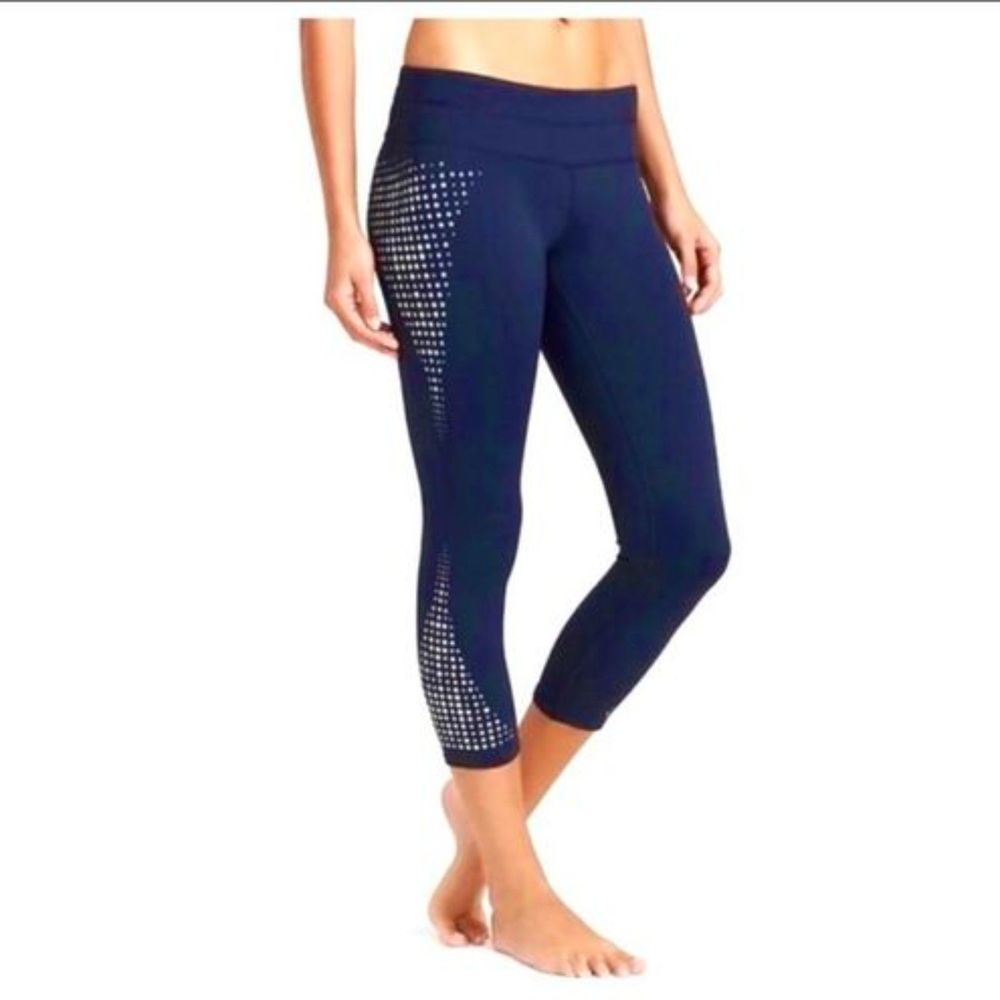 Athleta Women Gel Dot Sonar Capri Leggings Navy Pull On Cropped Athletic Size XL